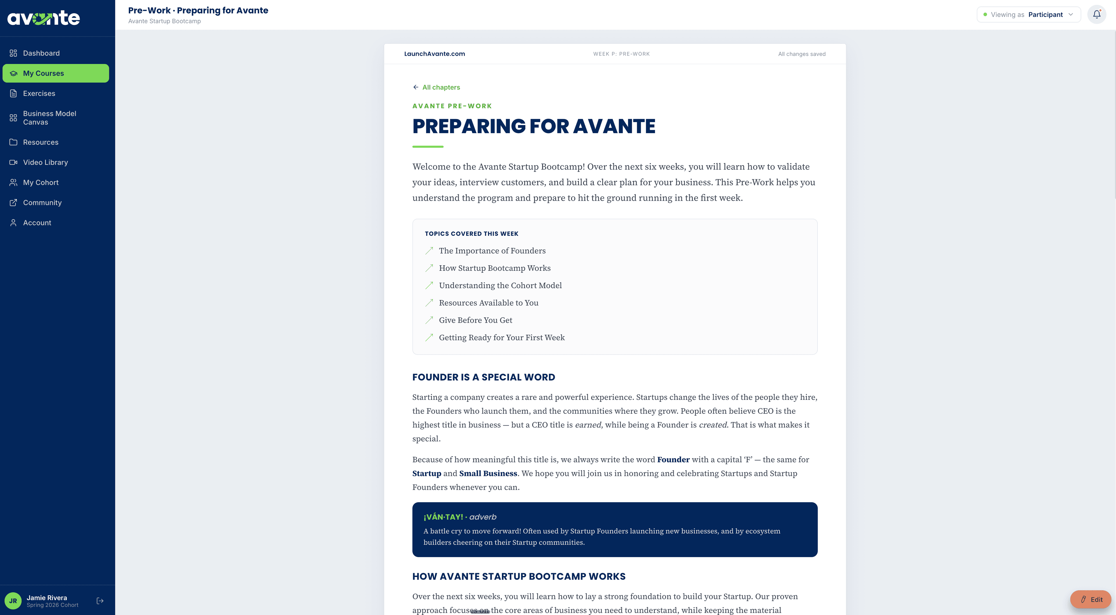 Avante Learning Management System, built by a graduate